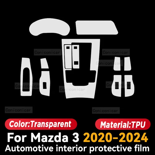 Imagen 2 del producto Para MAZDA 3 2019-2024 Panel de consola central Interior de coche navegación película protectora transparente de TPU antiarañazos