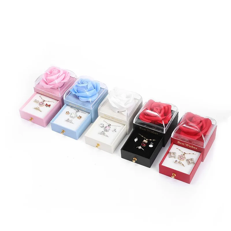 

2026 new model A rose drawer-type jewelry box, ring, earrings, necklace set box, solid color jewelry storage gift box