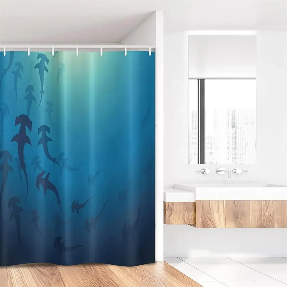 Sea Animals Shark Shower Curtain Ocean Dangerous Predator Wild Nature Underwater World Fabric Home Bathroom Decor Set with Hooks