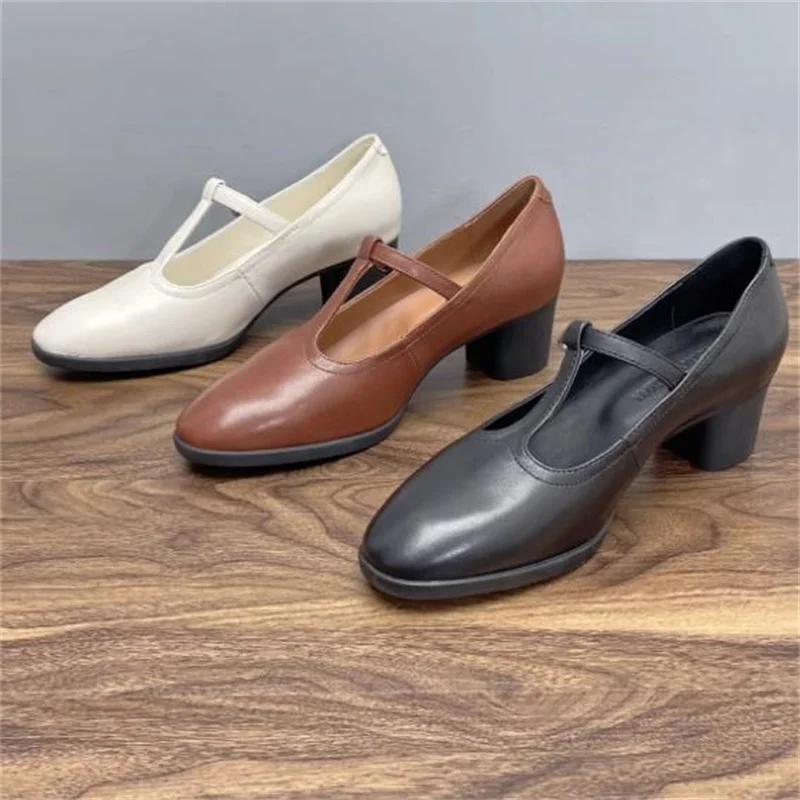 

Belts Buckle Shoes for Women Pointed Toes Mary Janes Churry High Heels Sewing Lines Tacones PU Leather Front Strap Zapatos Mujer