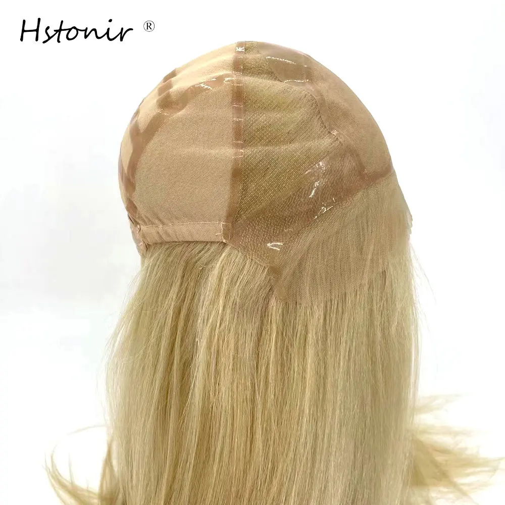 Hstonir Human Hair Blonde Wig Silk Top Blonde Lace Front Glueless Wigs Women's Natural Hairpiece European Remy Hair G043