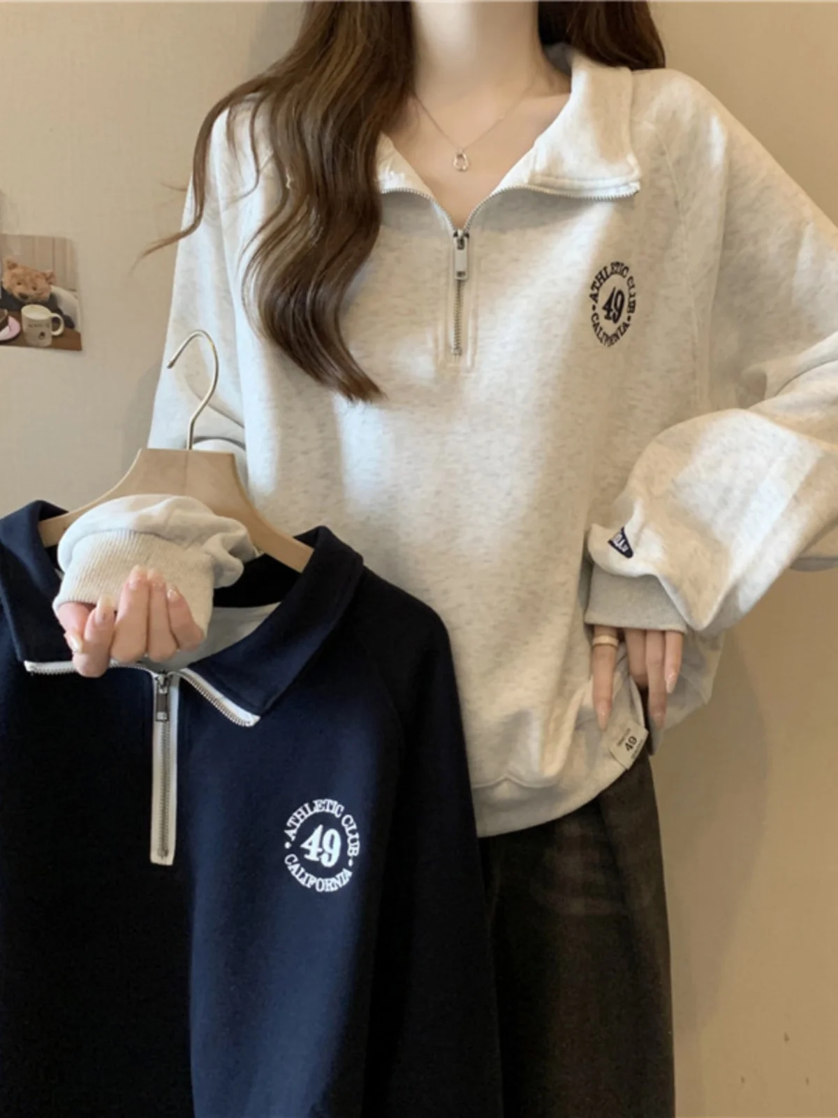 

Женская тонкая свободная толстовка с вышивкой и длинными рукавами на молнии, весна-осень