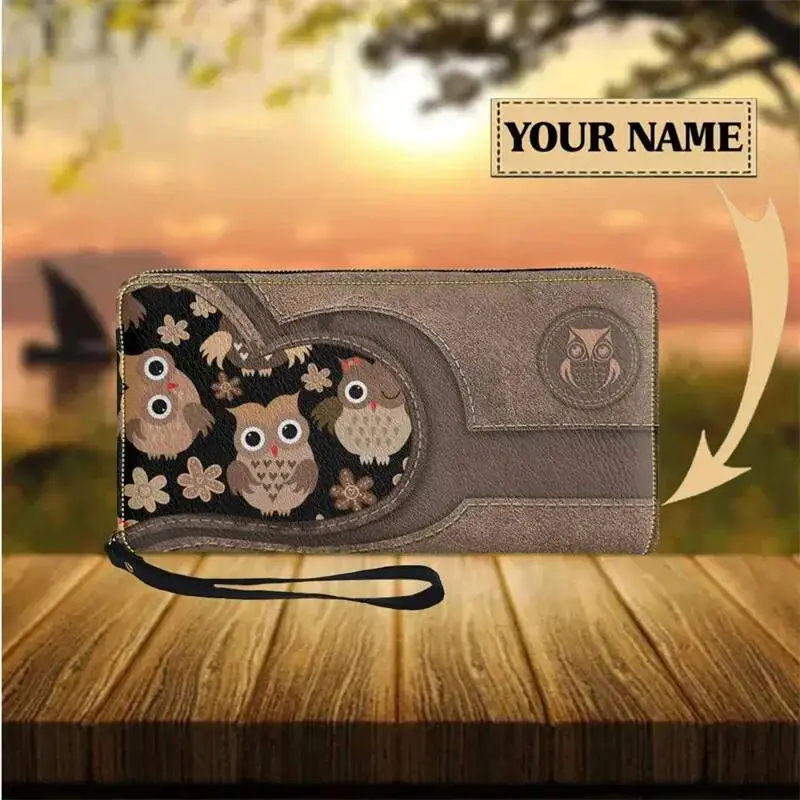 Personalized Women's Wallet Cute Animal Owl Luxury Female Purse Gift For Owls Lovers Wrist Strap Money Pouch Woman Handbag 2023