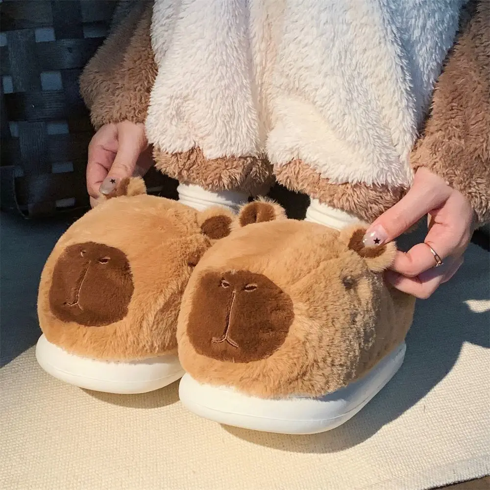 Winter Warm stereoscopic capybara Shoes Women Cartoon Plush Slippers Thick Furry Ankle Wrap Men Lady Couple Home Cotton Shoes