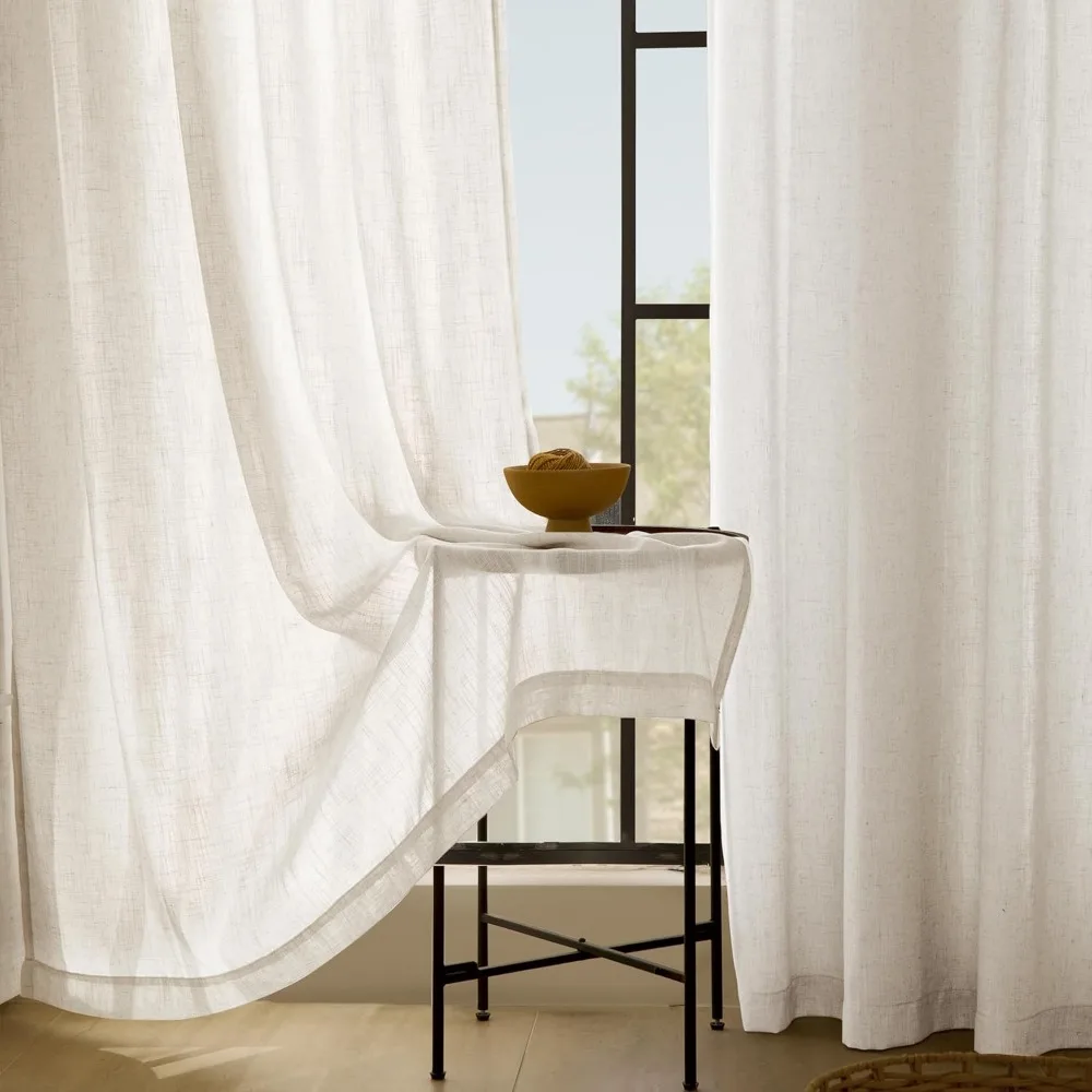 Light Filtering Linen Curtains - 102 Inch Long, 2 Panel Set for Living Room and Home Office, Modern Minimalist Style