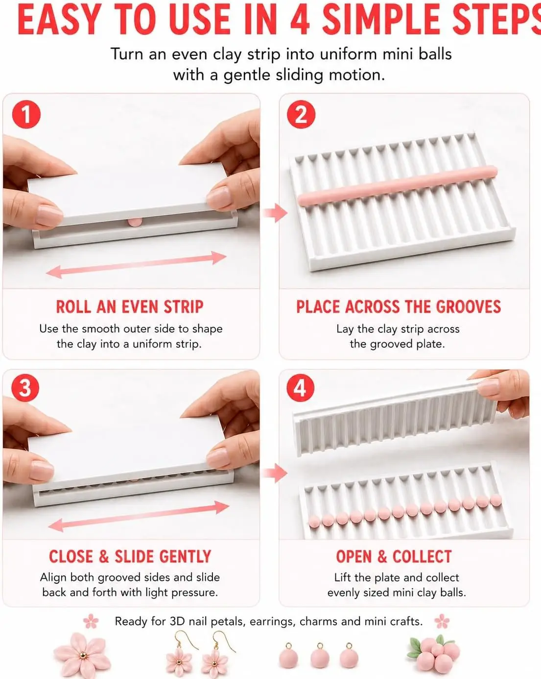 4PCS 3D Print Clay Gel Ball Maker Tool, Nail Art Bead Roller for 3D Gel Flowers | Polymer Clay Roller 2mm 3mm 4mm 5mm view 6