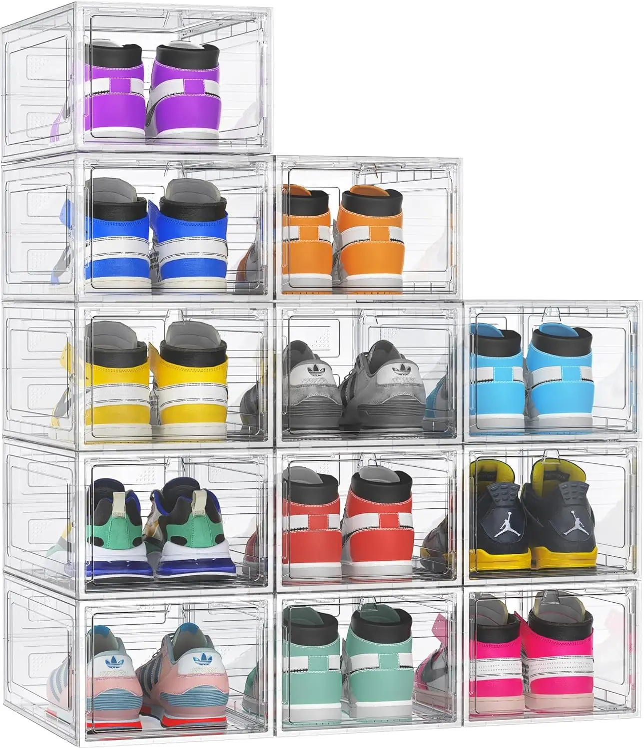 

12 Pack Hard Sturdy Thickened Rigid XX Large Shoe Storage Organizer for Closet, Clear Stackable Sneaker Shoe Boxes Rack