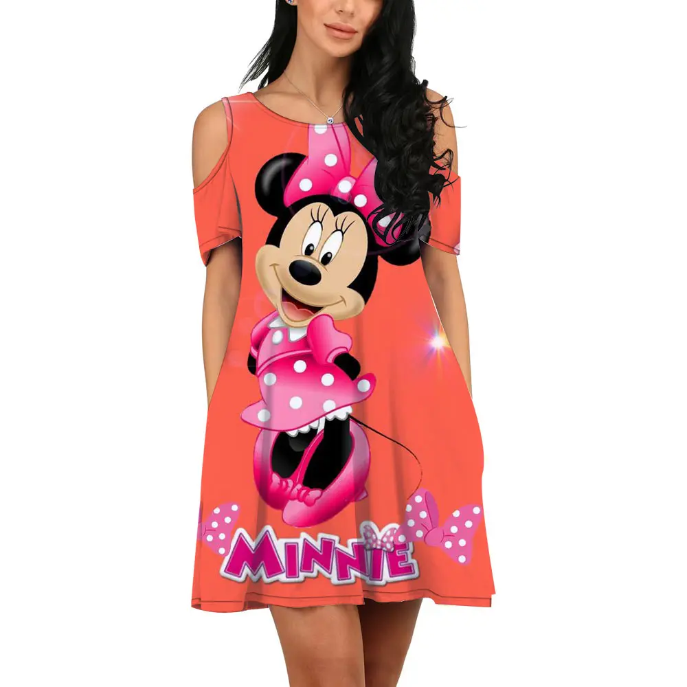 Nightclub Party Sexy Off Shoulder Disney Brand Mickey and Minnie Anime 2022 Summer Elegant Mini Slim Dress Y2K