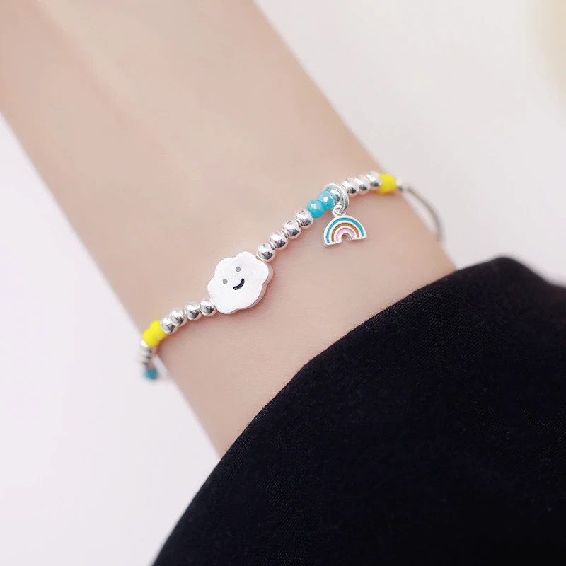 

WEDHOC 925 Sterling Silver Sweet Lovely Student Gifts Fresh Art Cloud Rainbow Resizable Bracelet For Women Luxury Jewelry
