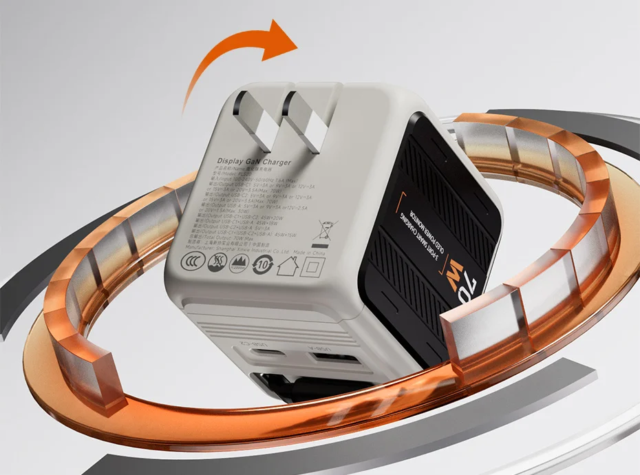 Hagibis 70W GaN USB-C Charger with Retractable Cable and Display