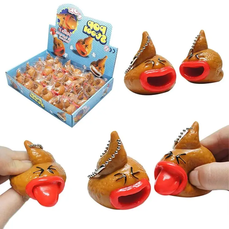 Novelty Poop Keychain Fidget Toy Pop-Out Tongue Prank Trick Toy Funny Stress Relief Gag Gift For Kids Party Favor And Bag Charm