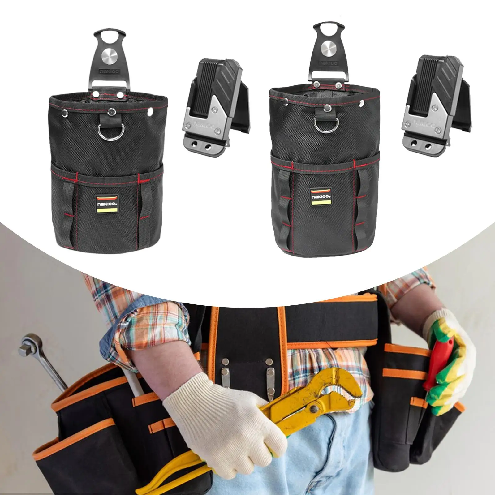 

Tool Pouch with Belt Clip Compact Tool Holder with Multiple Pockets Detachable Toolbag Waist Tool Bag for Gardener Technician