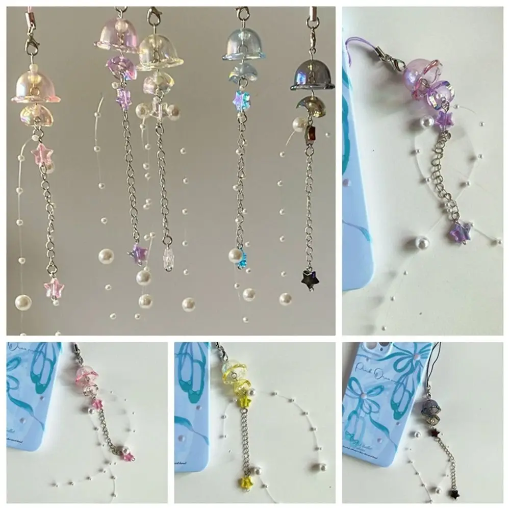 Ocean Style Jellyfish Phone Charm Phone Pendant Crystal Star Y2K Phone Lanyard Hanging Ornament Phonestraps Mobile Phone Chain