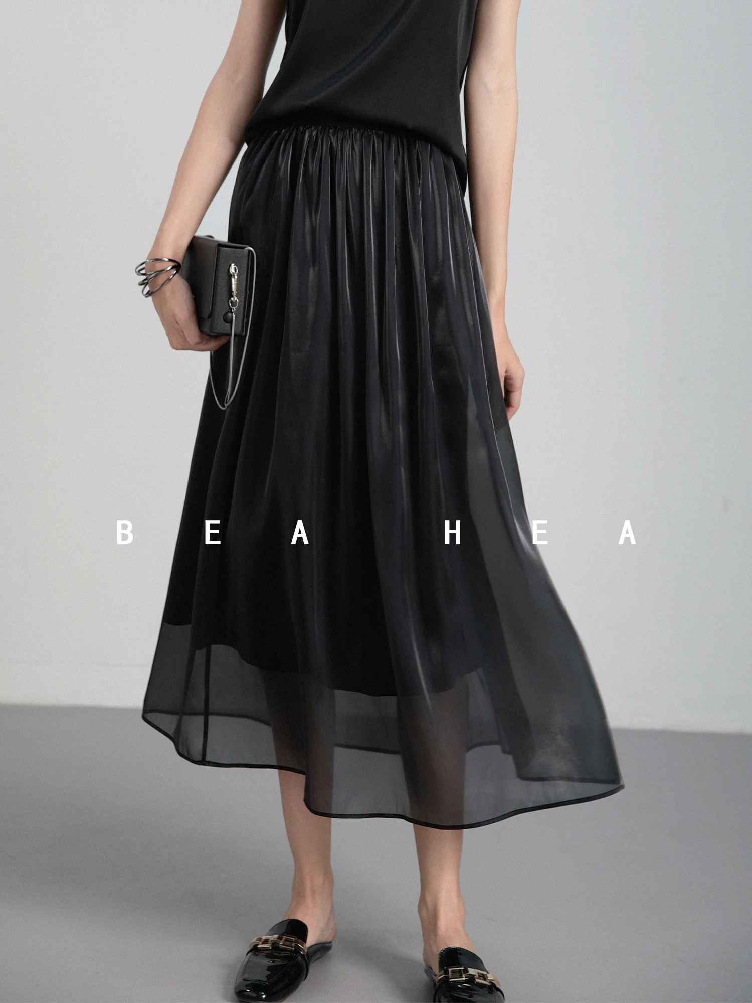 

BEA HEA Hepburn Sle Tee-acetate Lined Ultra-hanging Pleated Faionable Full A-Line Skirt for Women High Waist Elast...