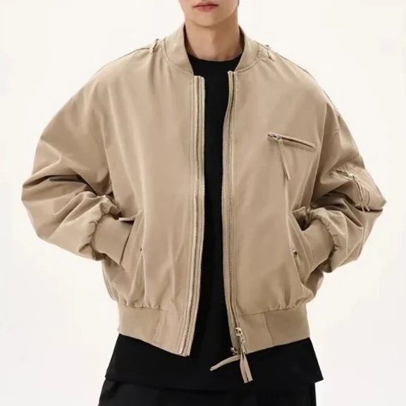 

Американская уличная куртка-бомбер, мужская короткая куртка с двойной молнией и несколькими карманами, многофункциональная осенняя мужская рабочая одежда в стиле ретро, пальто