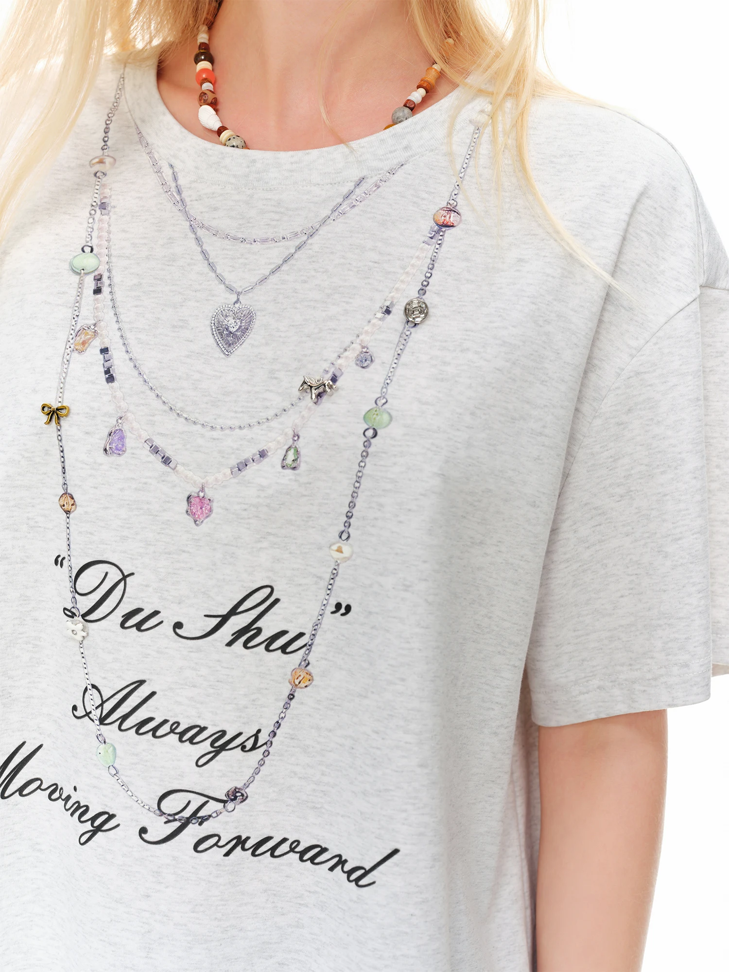 DUSHU 2026 Summer Women's Printed Relaxed Fit Round Neck T-Shirt - Breathable and Lightweight for Summer and Outdoor Outings