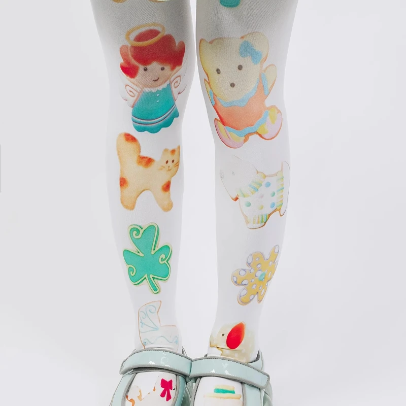 Spring Women's White Sweet Cartoon Tights Japanese Kawaii Print Versatile Skinny Cute Legging High Elasticity Pantyhose Girls