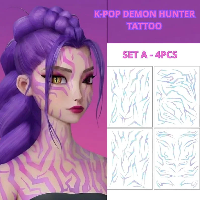 

K-Pop Demon Hunters Temporary Tattoo Set | Rumi & Jinu Demon Markings Cosplay | Saja Boys | Halloween Costume Tattoos | Kpop