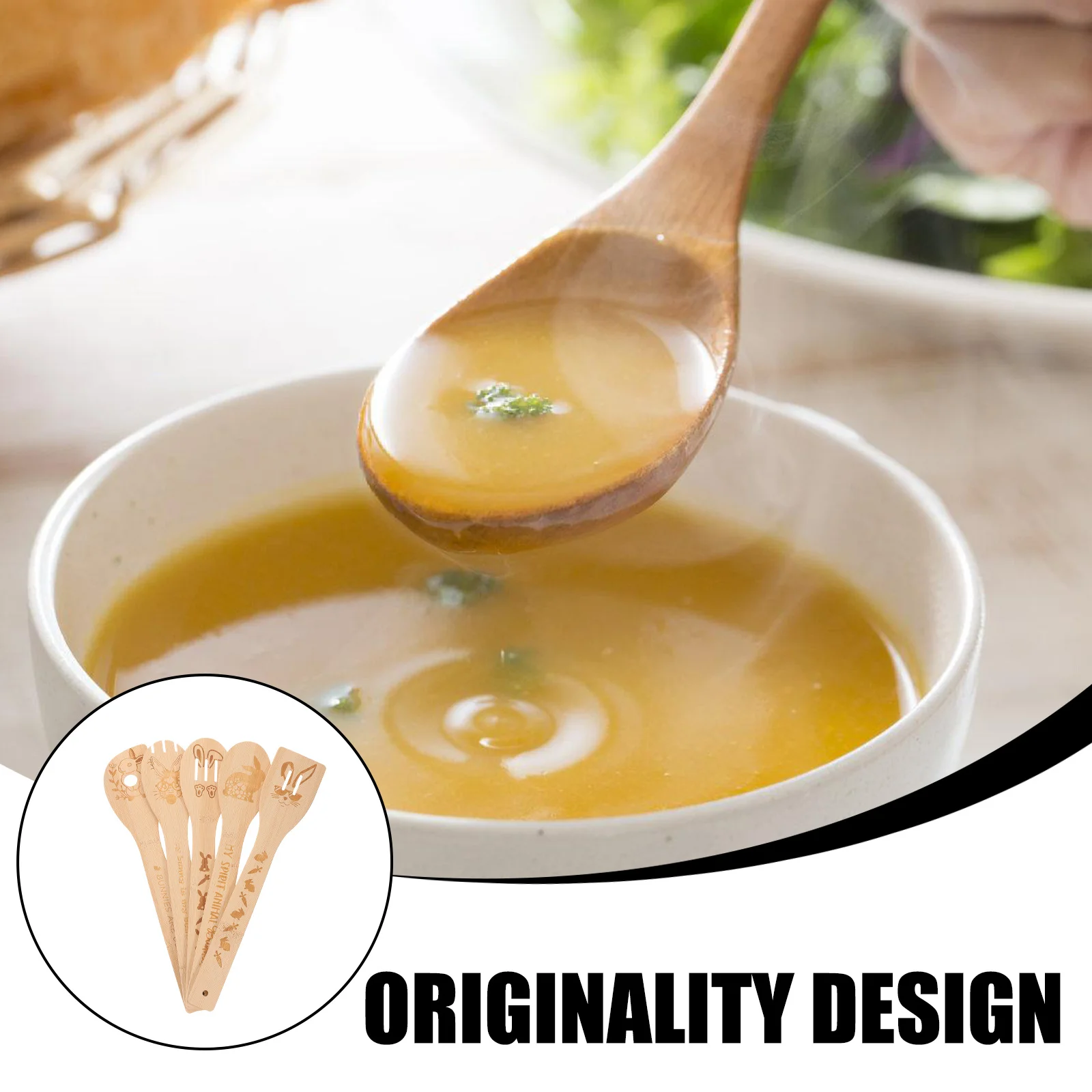 

1Set Easter Bunny Wooden Cooking Utensils Safe Kitchen Gadgets Stirring Seasoning Serving Tools Wooden Kitchen Utensils