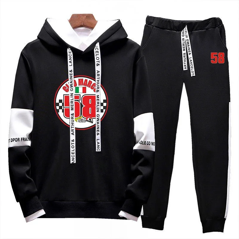 58 Super Sic Marco Simoncelli Spring Autumn New Men Fashion Printing Hoodie Leisure Trousers Lace-up Two-piece Suits