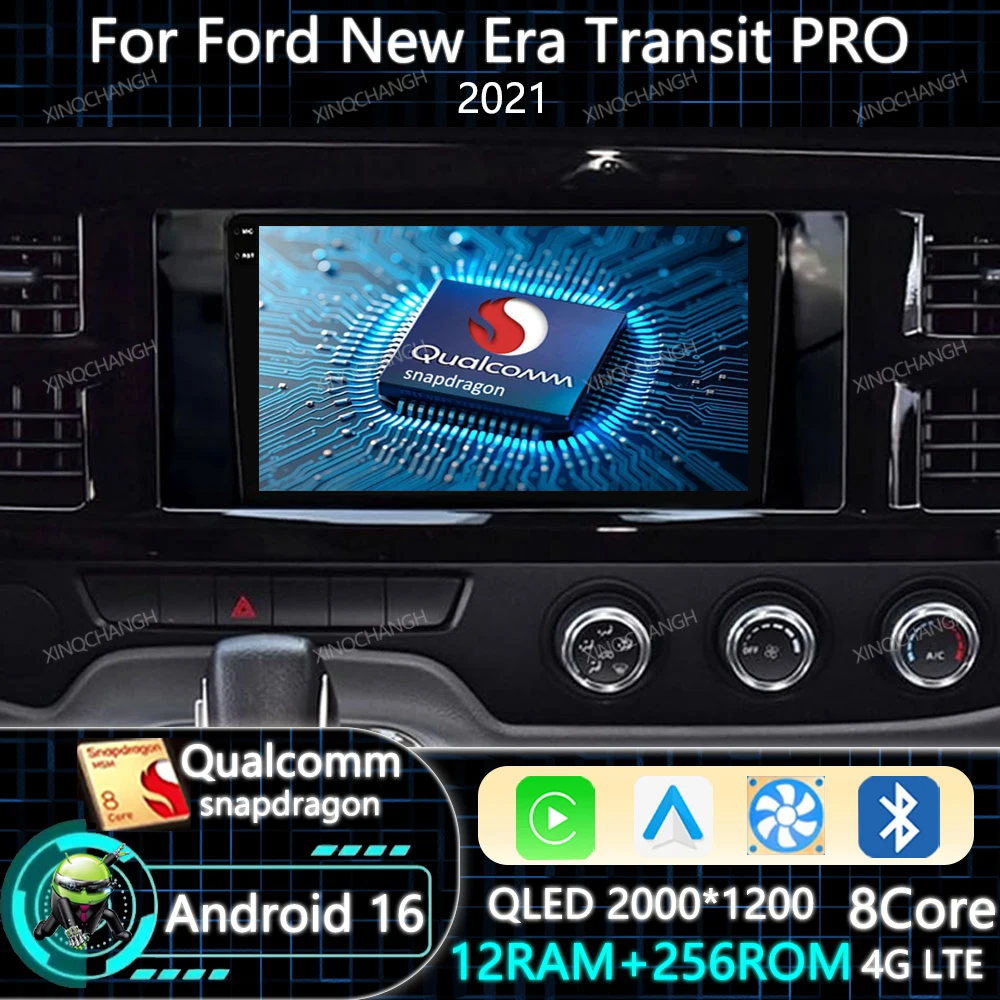 Android 16 Car Radio Carplay Auto For Ford New Era Transit PRO 2021 Navigation BT 4G LTE 5G WIFI QLED 2DIN Head Unit GPS BT GPS
