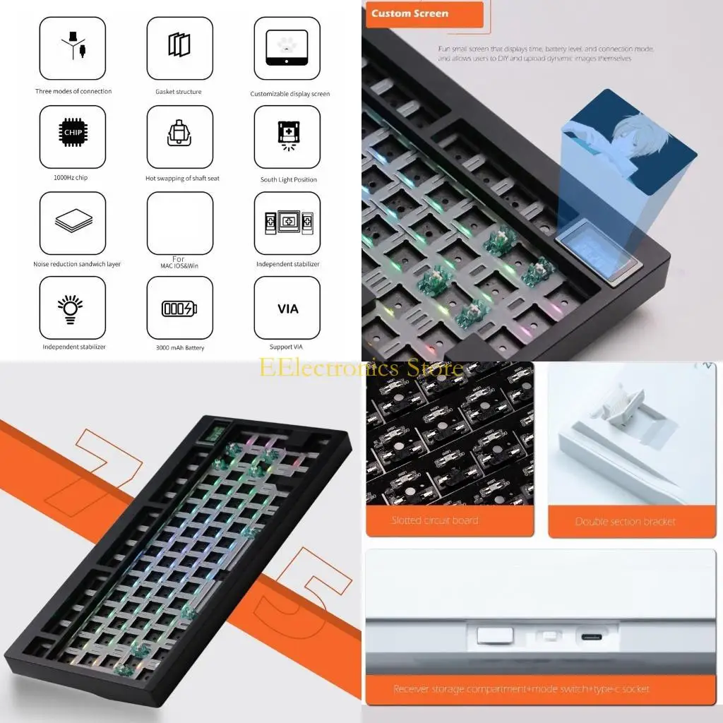 

B03C GMK81 Комплект механической клавиатуры Удобные сменные переключатели 3 режима BT5/2.4G/UsbC Подсветка с возможностью замены