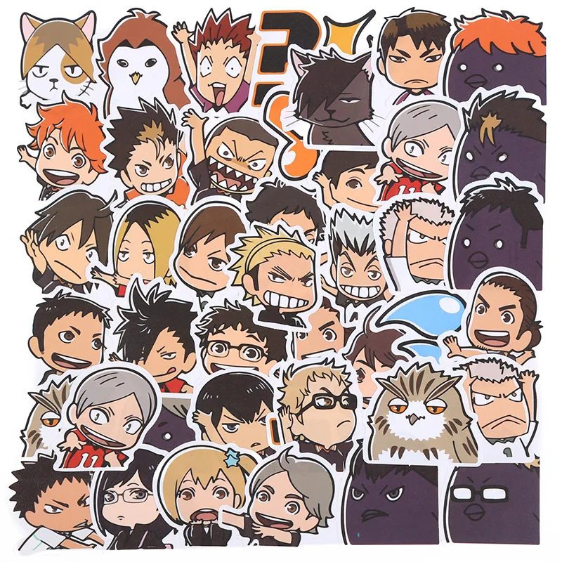 40PCS Cute Anime Haikyuu Stickers for Laptop Phone Guitar Diary Car Notebook Scrapbook Cartoon Sticker Kid Toy Decoration