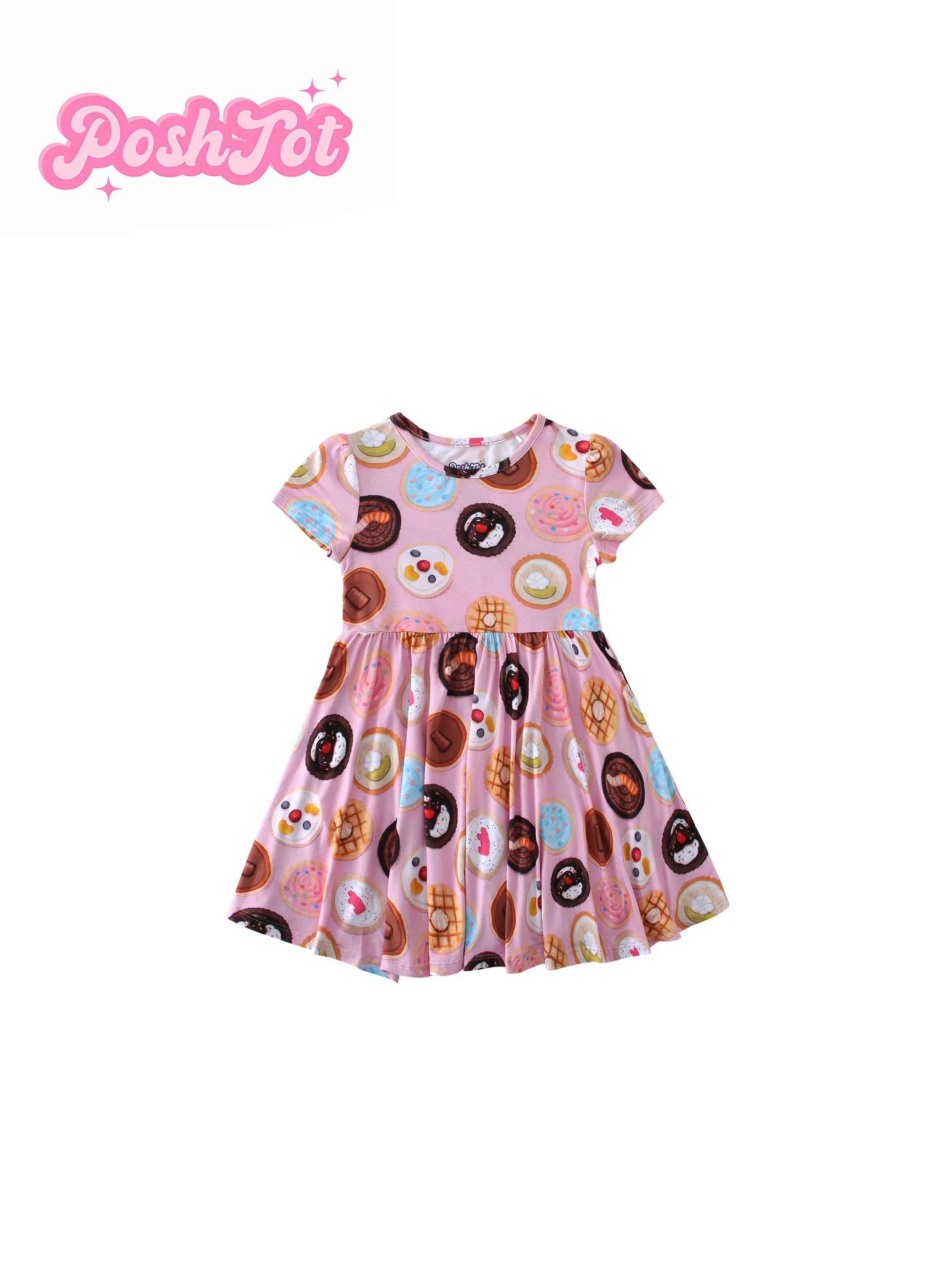 POSHTOT biscuit printed bamboo fiber super comfortable bamboo girls printed Princess skirt, ladylike style,