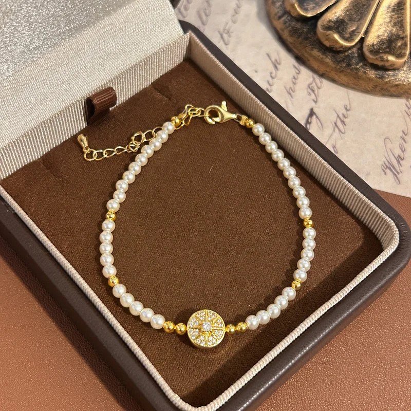 Gold eight-pointed star bracelet for women, unique design, high-end feel, delicate accessory, Fashionable  BraBeaded Brace