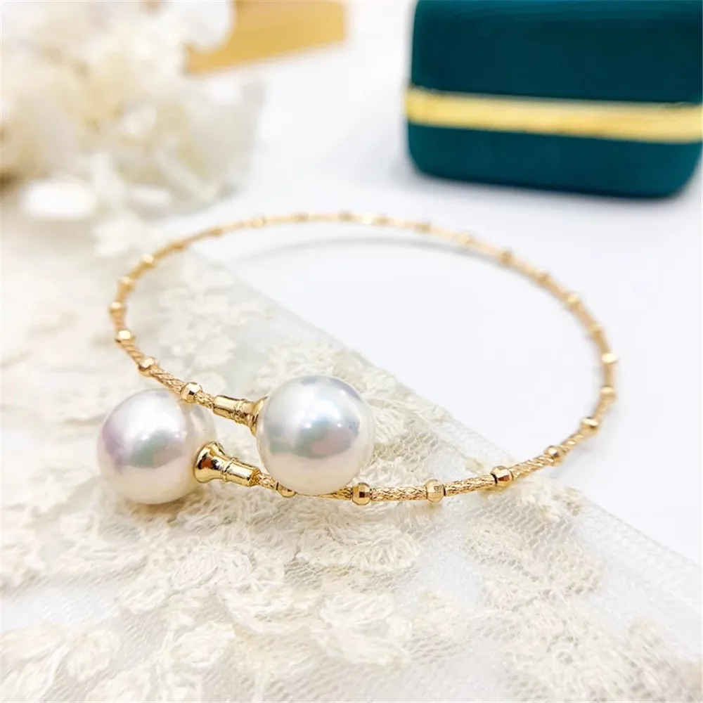 

DIY Pearl Accessories S925 Sterling Silver Bracelet Empty Holder Double Bead Gold Silver Bracelet Fit 9-12mm Round S130