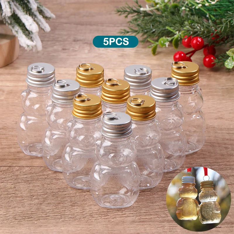 50ML Christmas Pendant Mini Cartoon Bear Shaped Water Bottles Milk Tea Bottles Coffee Juice Drinking Cup 5Pcs