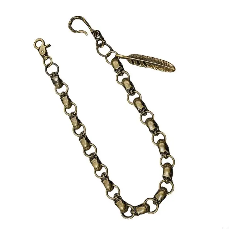 U4LE Cadena pantalones con dije punk Cadena jeans multiusos con cadena cintura para ropa calle con hojas