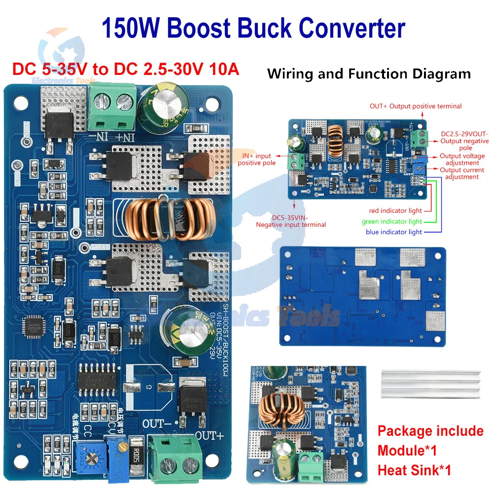

150W Boost Buck Converter 10A DC 5-35V to DC 2.5-30V Constant Current Reguator LED Driver Module Power Supply DC-DC Module