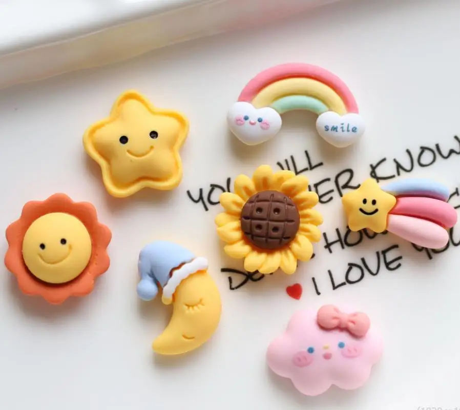 

100/200pcs Cartoon Flatback Resin Stars Clouds Rainbows Cabochon Kawaii Craft DIY Hair Bows Decoration Scrapbook