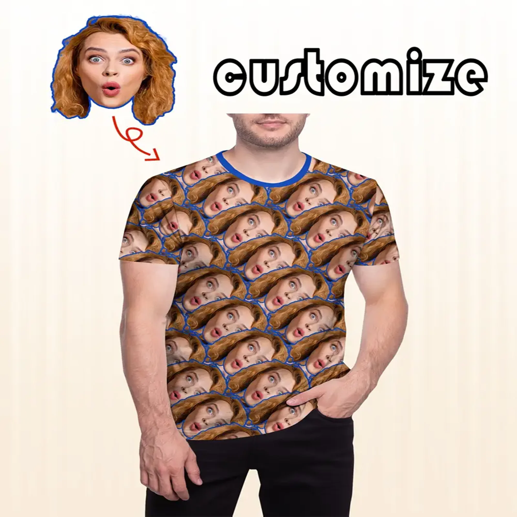 Men's Women's Facial Printed T-Shirt 3d Short Sleeve Personal Photo Customize Pajamas Comfortable Loose Home Set Valentine's Day