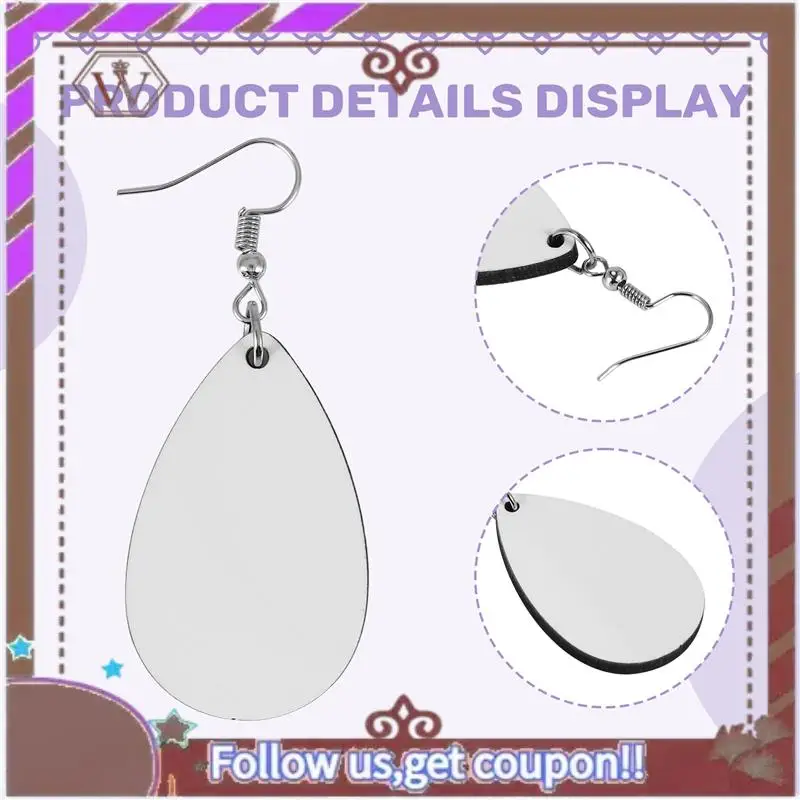 A95D-50 Pieces Sublimation Blank Earrings, Earrings Unfinished Teardrop Heat Transfer Earring Pendant For Jewelry DIY Making