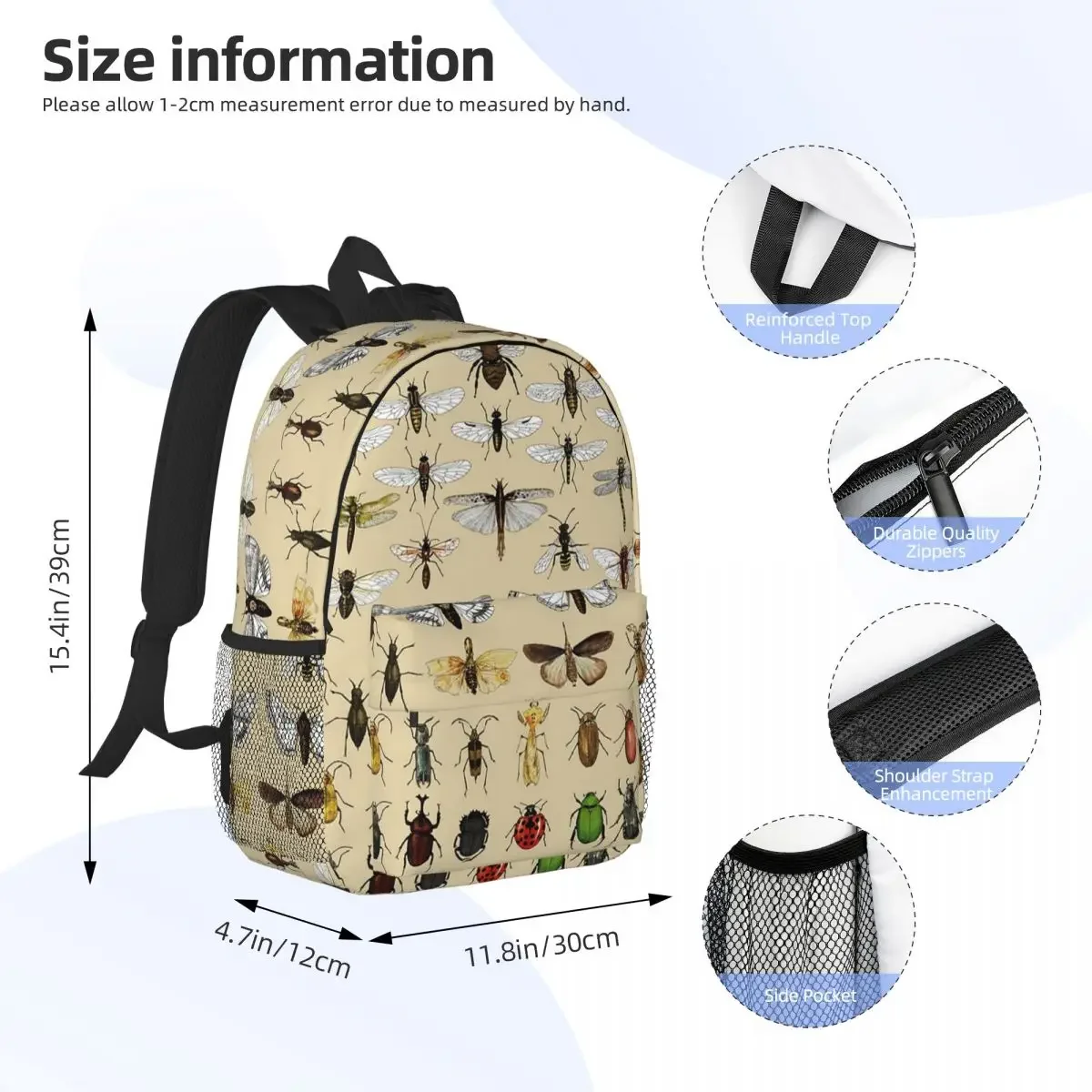 Mochilas de colección de estudios de insectos de entomología para niños y niñas, mochila escolar informal, mochila de viaje, bolso de hombro