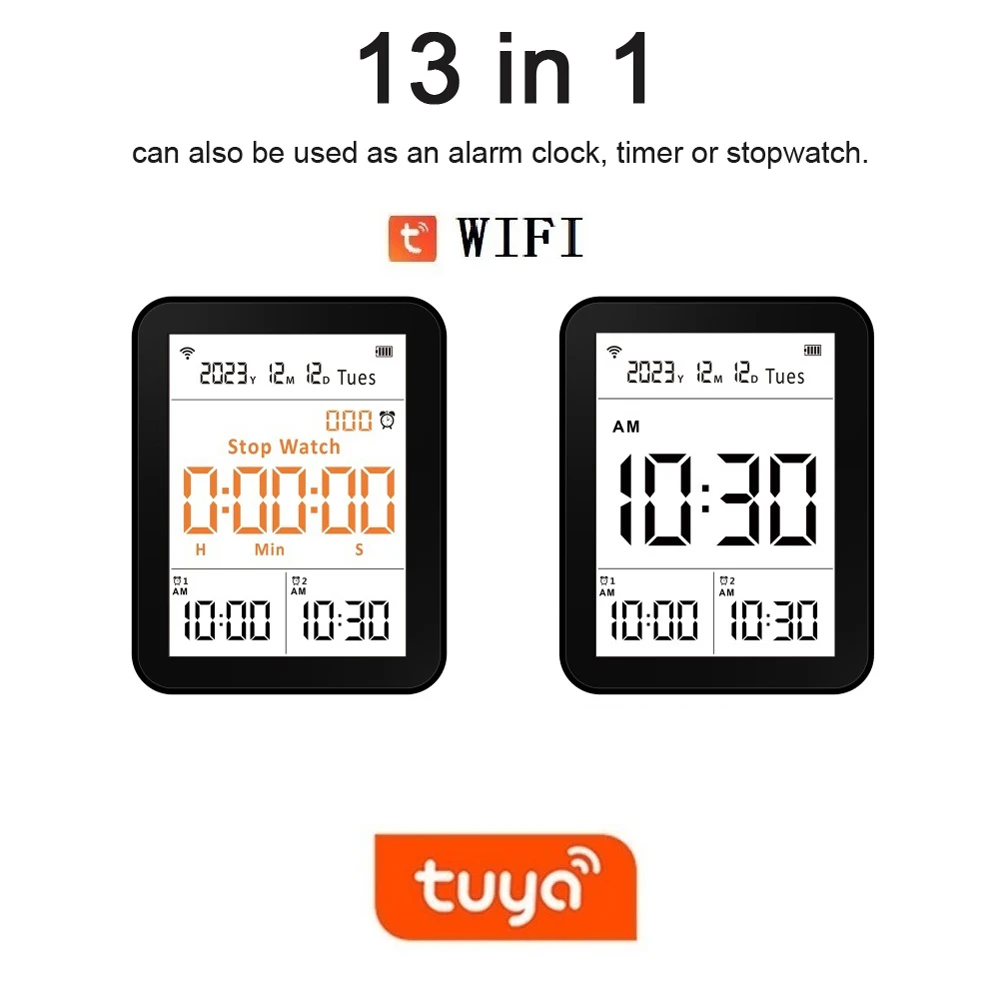 13 in 1 Tuya WIFI Air Quality Detector CO2/TVOC/HCHO/PM2.5/PM1.0/PM10/Temperature/Humidity/Time/Date/Alarm/Timer/Stopwatch Meter