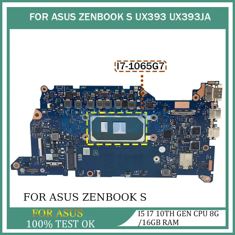 Motherboard For Asus ZenBook S UX393JA UX393 UX393JA Laptop Motherboard with i5 i7 10th Gen CPU 8G/16GB RAM Notebook Board