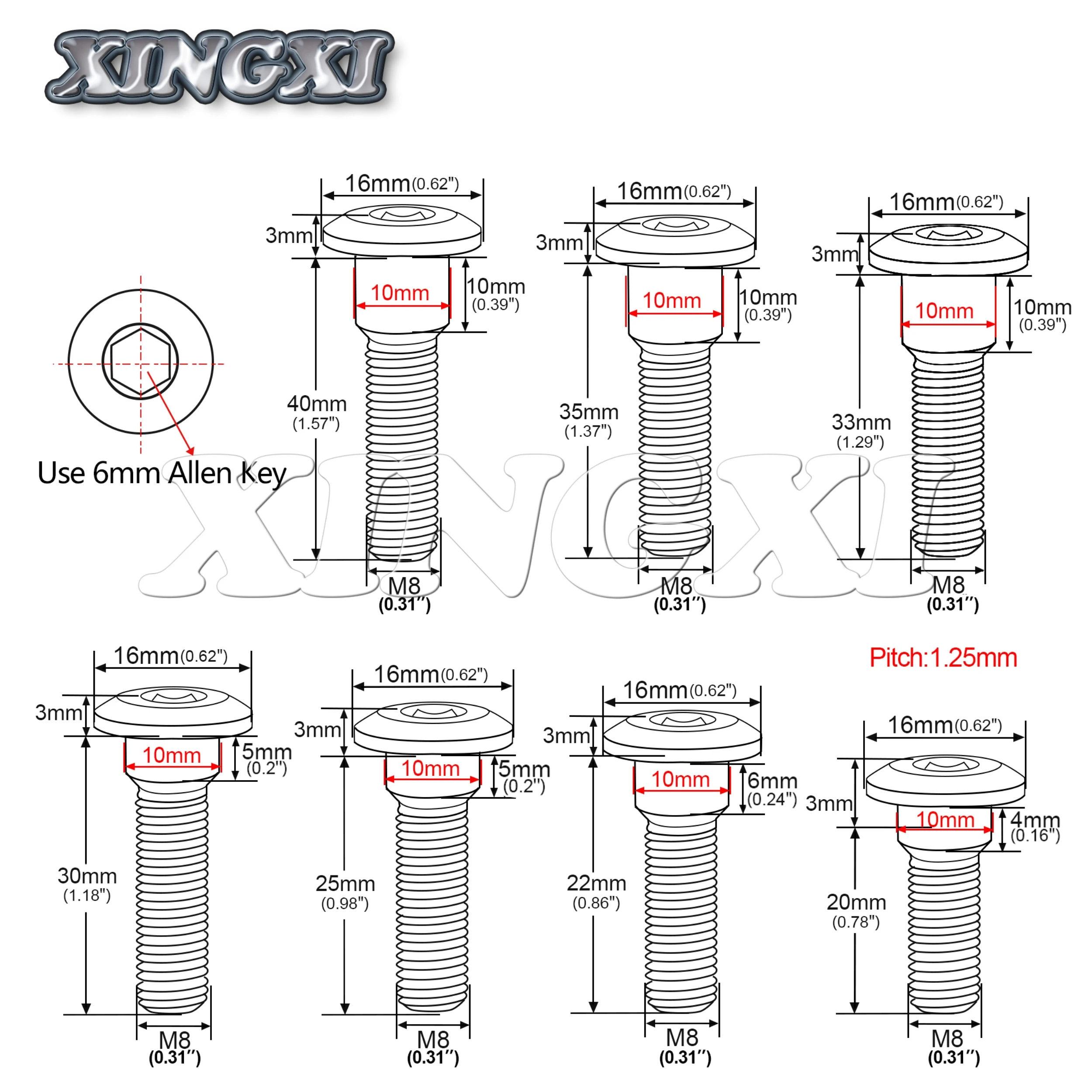 Xingxi 5Pcs Titanium Bolt M8X20 22 25 30 33 35 40mm for Motorcycle Brake Disc Screw Suzuki Parts Fastener