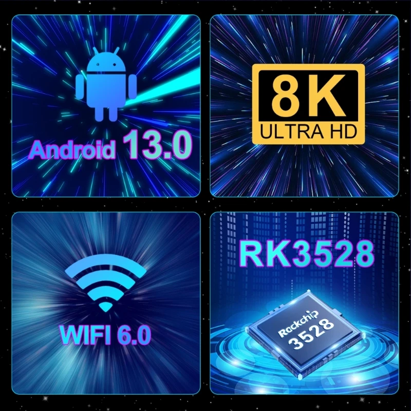 

G96max Box Android13.0 Поддержка 8K 2 Wi-Fi6 Телеприставка RK3528 Чипсет Медиаплеер Комплект с адаптером питания