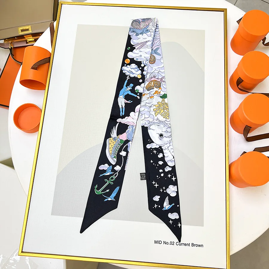 Korean Version of Small Fresh Internet Celebrity Women Tied Bag Ribbon Headband Versatile Decorative Streamer Twill Small Scarf