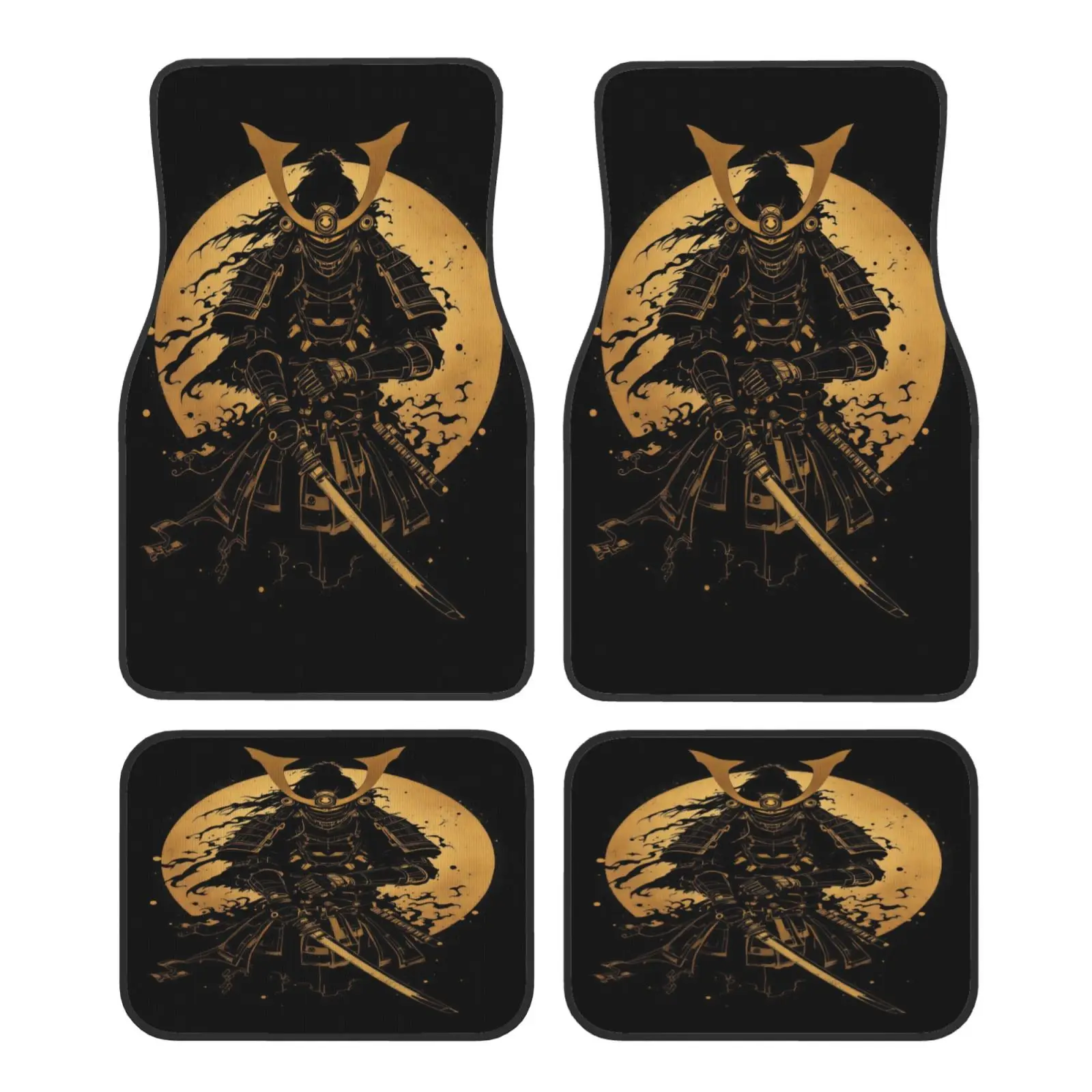 4pcs Japanese Samurai Design Car Floor Mats, Durable And Easy To Clean, Suitable For Most Sedan, SUV, And RV Models, Perfect Hol