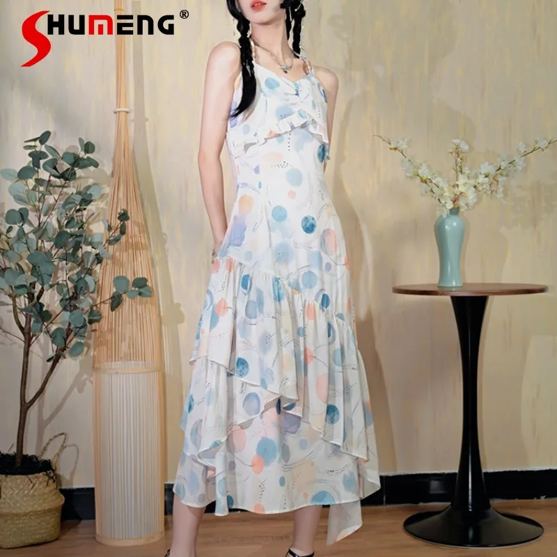 

Popular Printing Slip Dress High-Grade Irregular Fashion Vestidos De Mujer Women's Clothes Summer 2024 New Long Slim Fit Dresses