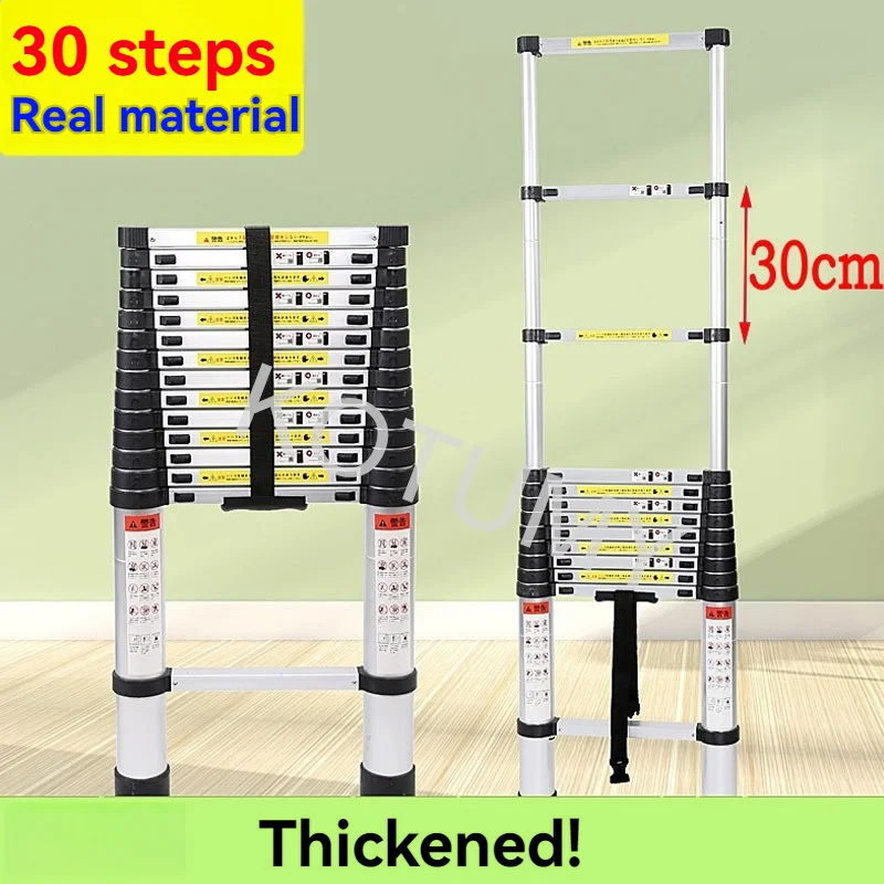 3.2M Portable Telescopic Aluminum Ladder One Button Extension Step Ladder Aluminum Alloy Folding Multi Purpose Househol Tool