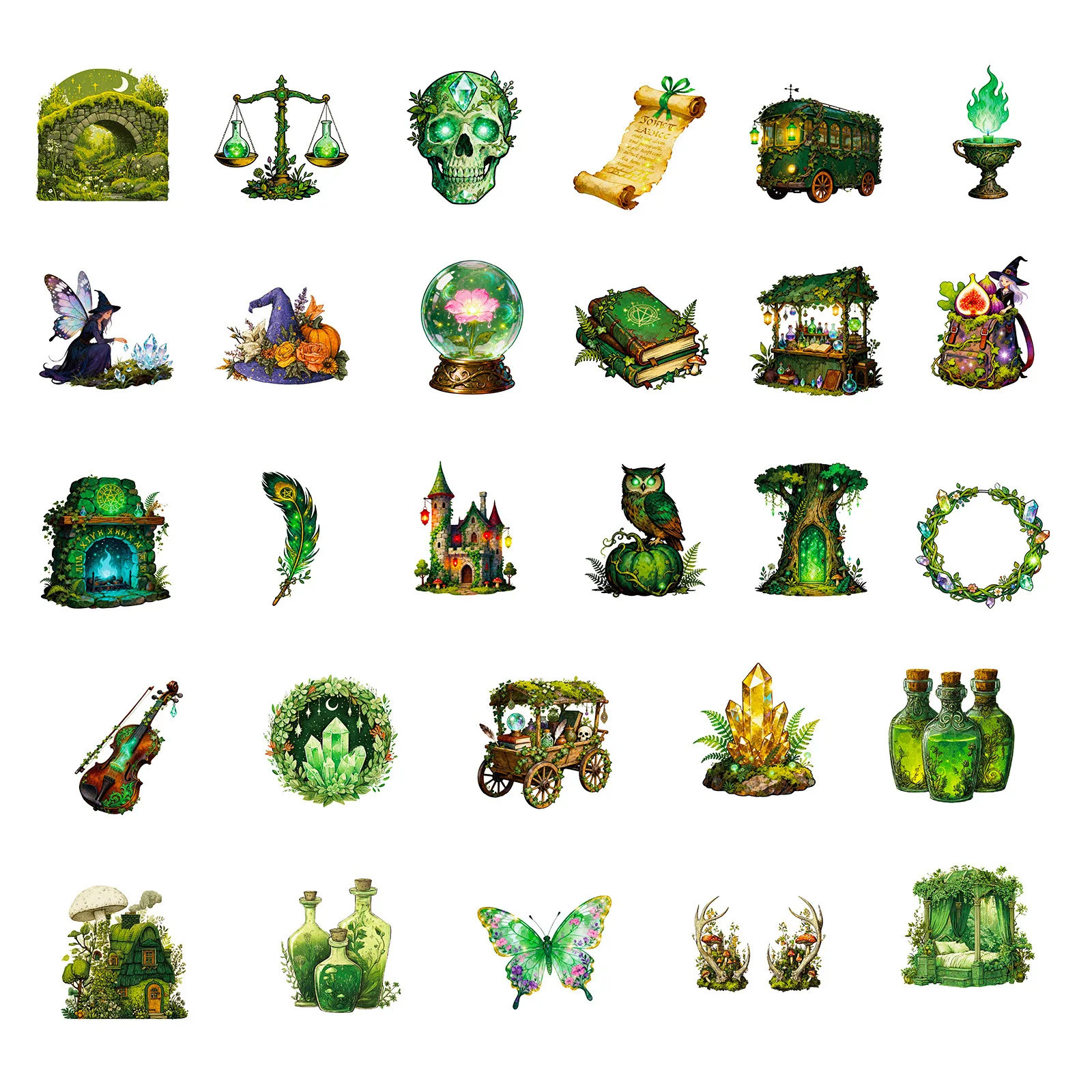 56 個新しいグリーンフォレストグラフィティステッカーマジックスタイル漫画魔女装飾 DIY おもちゃラップトップギター車バイクスケートボードデカール