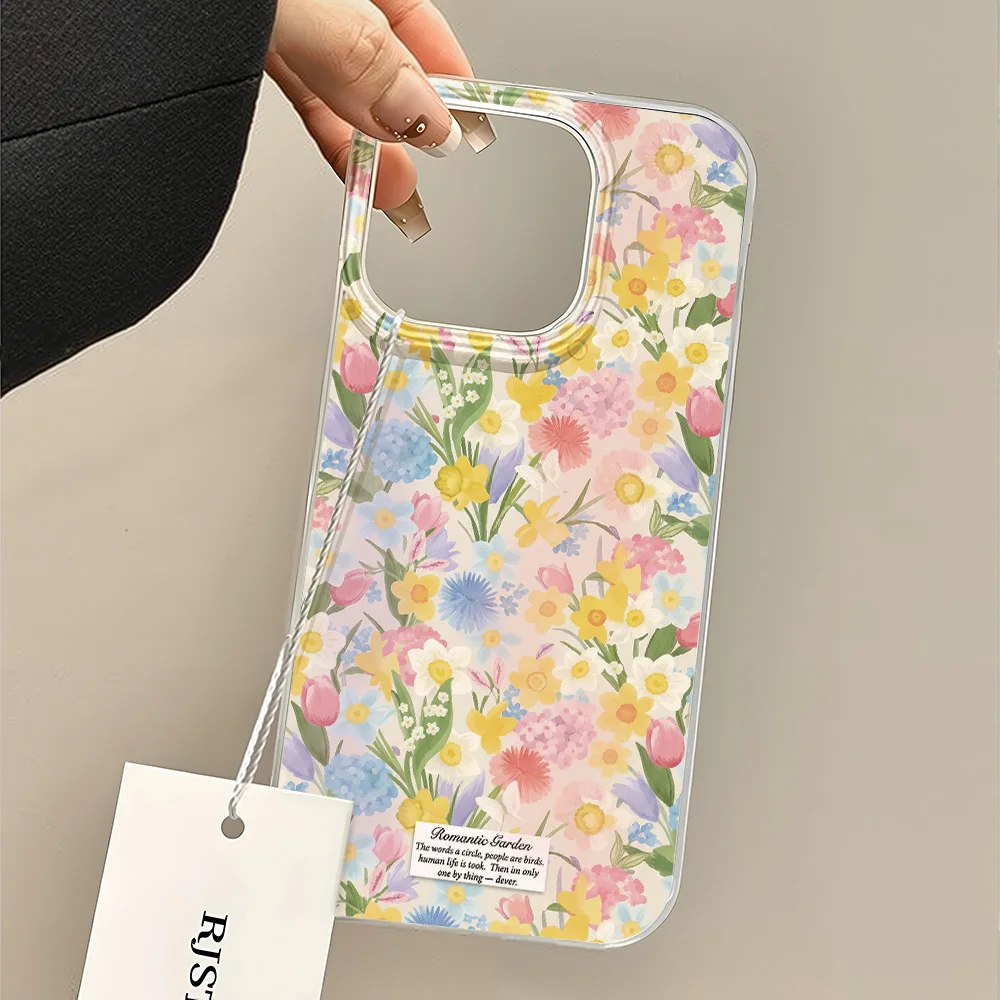 Colorful Garden Floral Soft Phone Case For iPhone 16 Pro Case iPhone 15 14 11 12 13 Pro Max 16 15 Plus Shockproof Bumper Cover