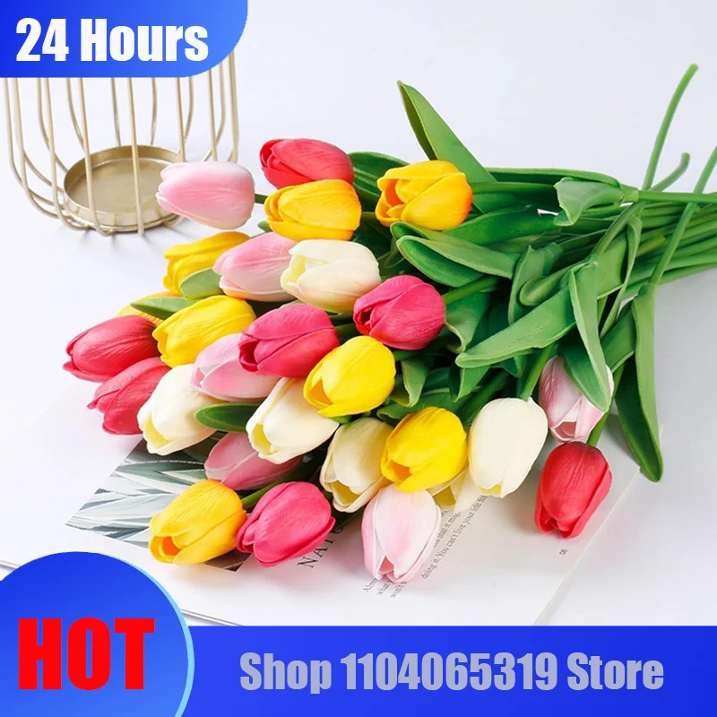 

10PCS Artificial Flower Real Touch Tulip Scrapbooking Vase for Home Decor Wedding Garden Rose Arch Garland Mother's Day Bouquet