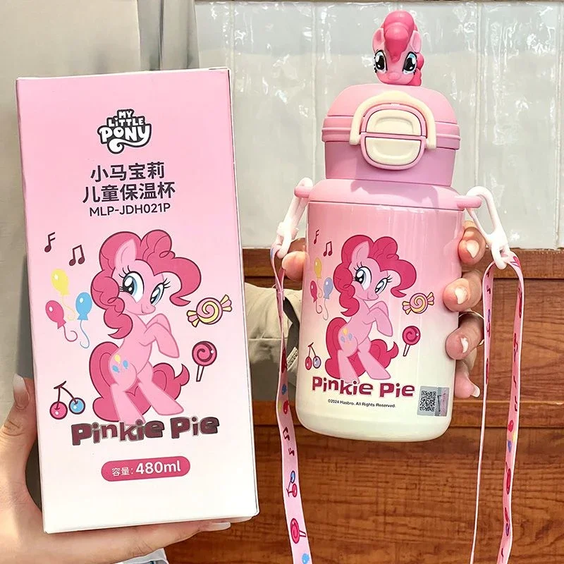 My Little Pony cartoon stainless steel thermos cup Pinkie Pie cute creative milk coffee cup straw double mouth water cup Gift