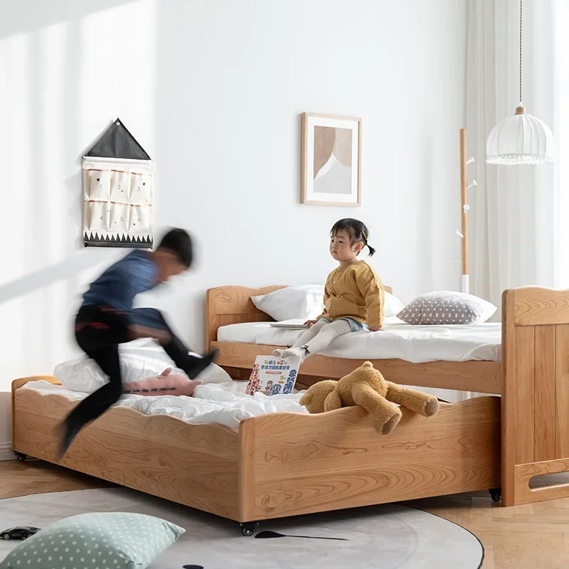 Nordic cherry wood all solid wood children's bed Japanese high and low mother and child bed log multi-functional minimalist